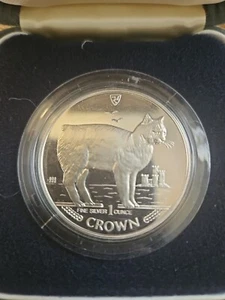 🔥1988 Isle of Man 1 Oz Silver Coin Manx Cat Proof with box & COA🔥 - Picture 1 of 3