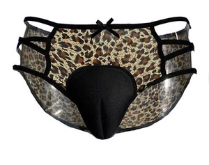 Slip Nascondigli Gaff Da Uomo Travestito Transgender Stampa Leopardata Intimo - Foto 1 di 9