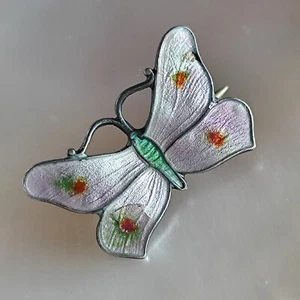 JA&S Antik Sterlingsilber Schmetterling Emaille Brosche Guilloch Birmingham, 1910er - Bild 1 von 10