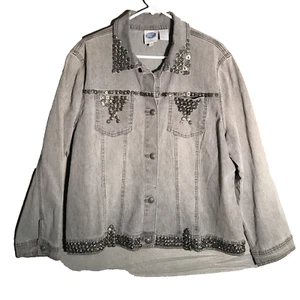 Diane Gilman DG2 Grey Denim Jacket Women's Western Rhinestones Size 1X - Picture 1 of 4