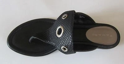 New Women’s Black Leather Comfort Tahari ‘Aloha’ Open toe Flat Thong Sandals 9 M - Image 1 of 4