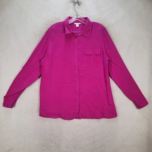 Dalia Womens Top Magenta Pink Collared Lightweight Button Career Blouse Size L - Picture 1 of 18