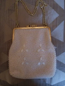  Hand Made in Hong Kong Perlen Abendtasche Goldrand Kette - Bild 1 von 6