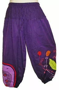 Hippy Flower Pattern Cotton Trousers 10 12 14 16 18 20 22 24 26 - Boho Yoga - Picture 1 of 1