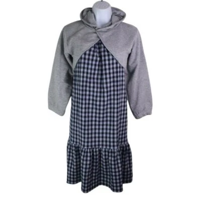 ZARA Blue Plaid Slip Dress with Grey Short Hoodie Women's Size 13/14 - Image 1 of 4