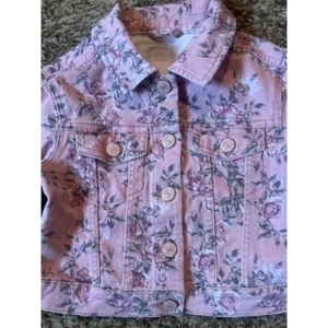 Gap Floral Denim x Love Shack Fancy Jacket Button Front Pink Roses Size 4 Years - Picture 1 of 6