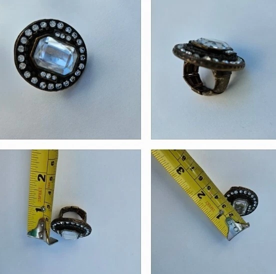 Anillo Vintage Tono Bronce Circonita Cristal Gigante Cóctel Talla Única Para Todos Foto 1 de 4