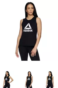 Reebok Essence Tank, Ladies Large, Black w White Graphic 20”W 24” L, New W Tags - Picture 1 of 5
