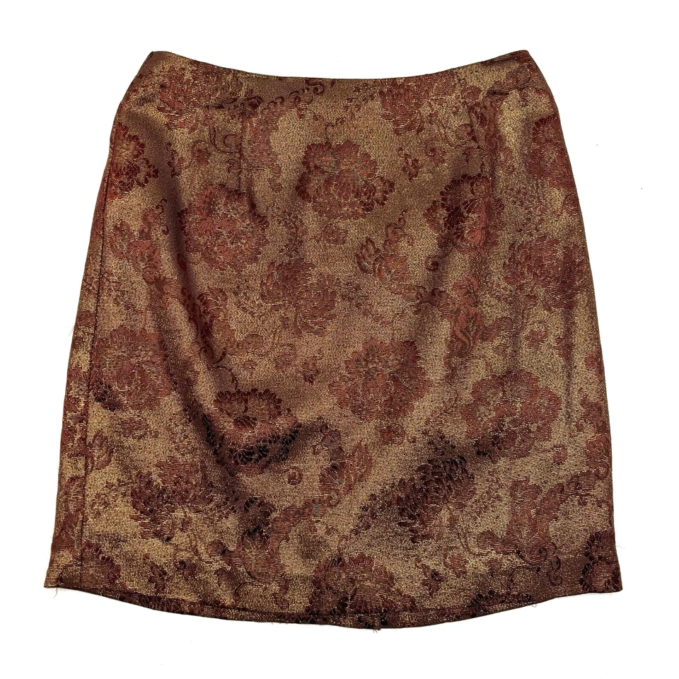 Minifalda vintage años 90 Hugo Buscati colección metalizada dorada floral 2 24x16" Foto 1 de 4