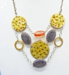 Collar Chico's Martillado Esmaltado Grabado Multi-Disco Artístico en Capas 23" - Imagen 1 de 5
