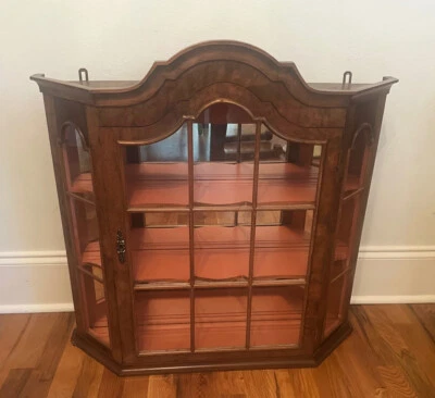 Vintage Burlwood Curio Display Cabinet w Shelves, Wall Mount or Tabletop - 30" - Image 1 of 4