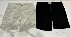 Lot Of 2 Girls Bermuda Shorts Black Tan Adjustable Waist Snap Zip size 8 NEW C19 - Picture 1 of 11
