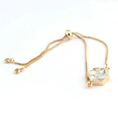 Cooper Howlite Turquoise Tiny CZ Gold Plated Adjustable Chain Bracelet For Women - Image 1 of 3