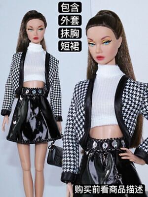 Fashion 11.5  Doll Clothes Outfit Set Houndstooth Coat Top Skirt 1/6 Accessories • 3.95$