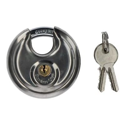 70mm Disc Padlock Security Shed Gate Lock Round Circle Steel Brass Lock - Image 1 of 3