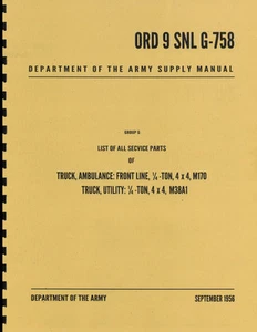 ORD 9 SNL G-758 ~ List of All Service Parts ~ M38A1 Jeep Manual ~ Reprnt - Picture 1 of 4