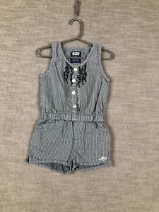Levi's Romper Girls 4T Toddler Blue Striped Jumpsuit Casual Pockets Ruffles - Picture 1 of 10