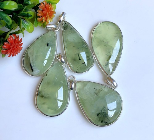 VETEMENTS Ciondolo Sovrapposizione Argento Prehnite Forma di Pera Lotto 5 Pz 1 5 Pollici Circa 370