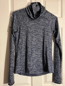 Nike Dri Fit blau langärmeliger Kapuzenpullover Top Damen klein versteckter Reißverschlusstasche - Bild 1 von 6