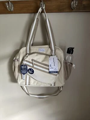 Tommy Bahama пиклбол сумка с короткими ручками желтовато-коричневый белая полоса карман и H20 бутылка новый с Ярлыками - Изображение 1 из 4