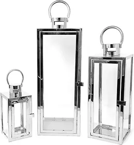 Jumbo Stainless Steel Hurricane Candle Holder Lantern Set Wedding Silver 502S - Picture 1 of 7