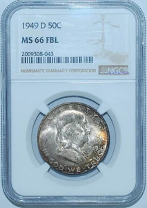 1949 D NGC MS66FBL Full Bell Lines Franklin Half Dollar - Picture 1 of 2