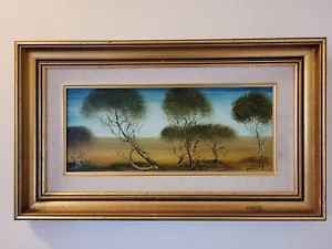 Pro Hart (1928-2006)- Landscape Original Oil on Board- P:170×420mm, F:360x610mm - Picture 1 of 10