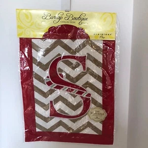 Evergreen Burlap Boutique Flag Christmas Candy Cane Monogram Letter S 17" x 12" - Picture 1 of 2