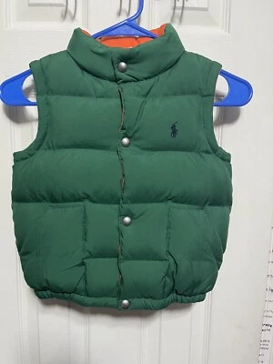Polo Ralph Lauren Juvenil NUEVO SIN ETIQUETAS REVERSIBLE Plumón Chaleco Puffer Talla 5 Verde/Naranja Foto 1 de 4