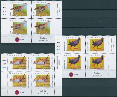 Namibia Stamps 2023 MNH Crakes Birds Black African Crake 3x 4v Control Blocks Cover