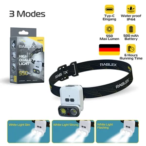 RABLEX Dual Lens LED Stirnlampe Wasserdicht Wiederaufladbar Leichte Lampe 3Modi - Bild 1 von 7