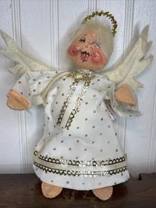 Vintage 1986 Annalee Angel Tree Topper Wire Legs Gold Dotted Dress Christmas - Picture 1 of 4