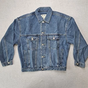 Chaqueta DE COLECCIÓN Eddie Bauer Para Hombre Azul Medio Denim Jean Trucker Lavado Ligero Años 90 - Imagen 1 de 12