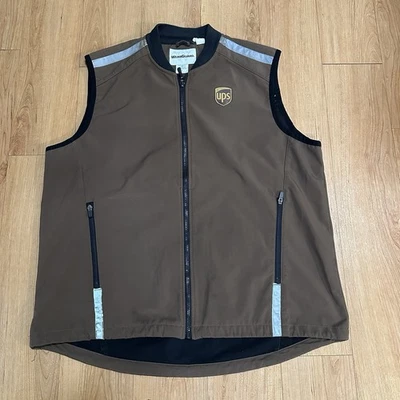 UPS Vest Mens Large Brown Reflective Softshell Zip Pockets WearGuard Uniform - Image 1 of 4