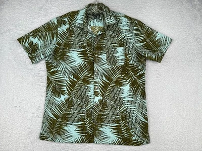 Van Heusen Shirt Adult Medium Blue Green Floral Leaf Button Polyester Hawaiian - Image 1 of 4