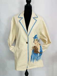 Vintage A YOZIE Designer Trench Coat Runway Painted Women Amazing Art W28 - Picture 1 of 18