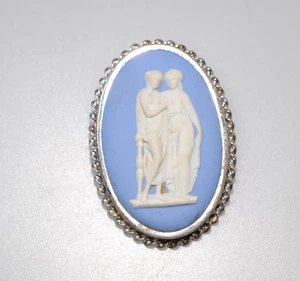 Vintage Wedgwood Brosche blaue Kamee Jasperware Love Clio und Amor MB15 - Bild 1 von 16
