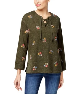 Style & Co. Womens Lace-Up Sweatshirt, Green, Small - Picture 1 of 1
