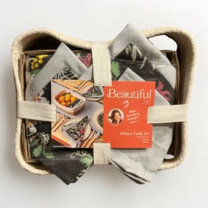 Bellissimo set tavolo 8 pezzi runner 6 tovaglioli Drew Barrymore cesto grigio + floreale - Foto 1 di 7