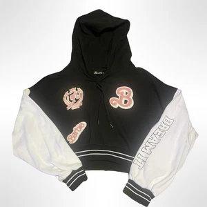 Barbie Womens Size Xl Crop Hoodie Black, White And Pink - Picture 1 of 3