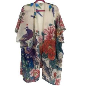 JC Sunny Peony & Peacock 100% Cotton Lightweight Kimono Women's O/S - Picture 1 of 10