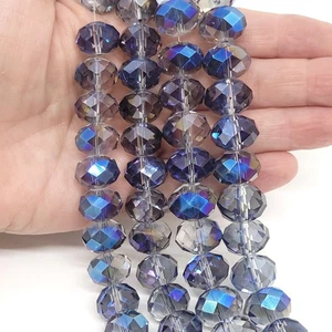 Chinese Crystal 16mm, Faceted Rondelle Beads, Blue/Purple Kissed Light Gray, 8in - Picture 1 of 1