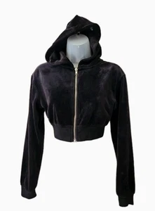 Active Usa Black Cropped Zipper, Drawstring Hooded Sweater Women’s Size S - Picture 1 of 8