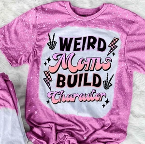 Gildan Soft style Bleached Tee, Weird Moms Build Character Graphic Bleached Tee - Picture 1 of 3