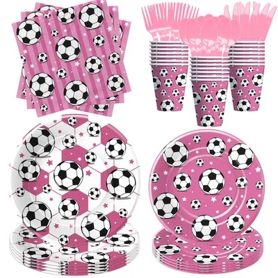 Vajilla decoraciones fiesta fútbol niñas para cumpleaños baby shower - rosa espor... Foto 1 de 4