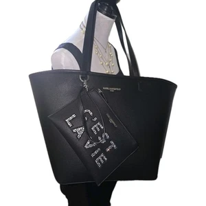 Karl Lagerfeld Paris Black Large Gift Tote with C'est La Vie Pouch - New - Picture 1 of 6