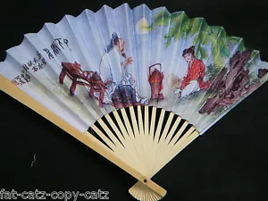 CHINESE GEISHA FANCY DRESS COSTUME WHITE PAPER & WOOD FANS WEDDINGS PARTIES GIFT - Picture 1 of 4