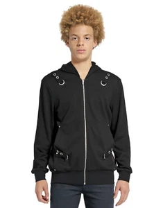 TRIPP NYC BLACK METAL GOTHIC PUNK STAGE D-RING  HOODIE BLAZER JACKET FT7552M - Picture 1 of 4