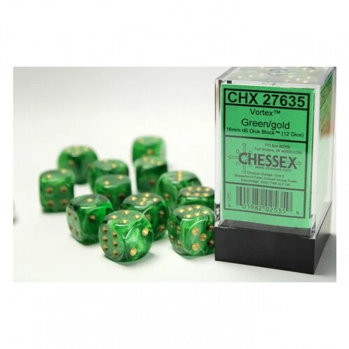 Dice - 16Mm - Vortex Green/Gold (Dice Set 12 X W6) — 第 1/1 张图片