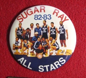 Boxer Sugar Ray Leonard 1982-83 Basketball All Stars Pinback Button Pin 3 1/2" - Picture 1 of 2